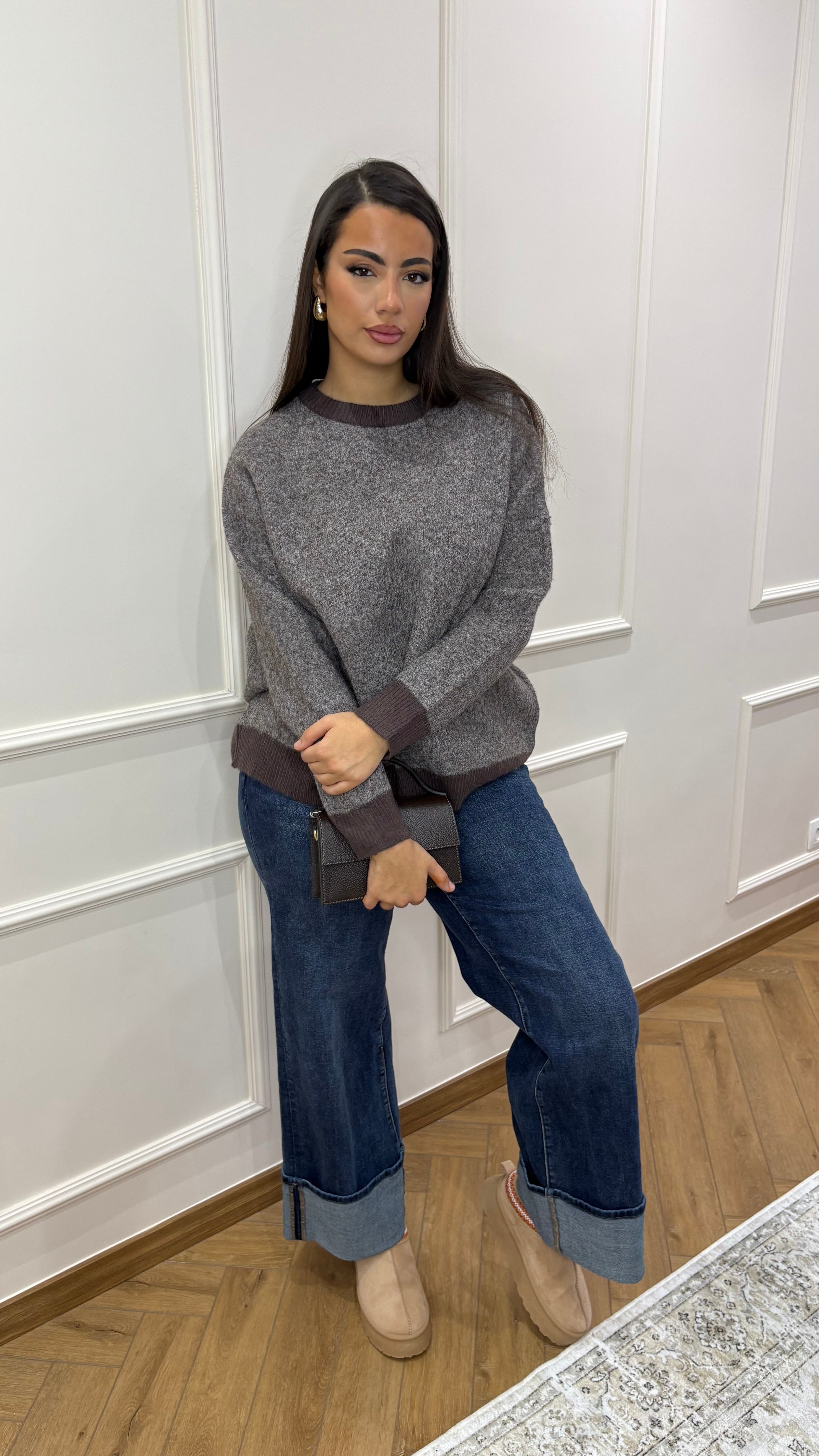 Pull col rond chocolat