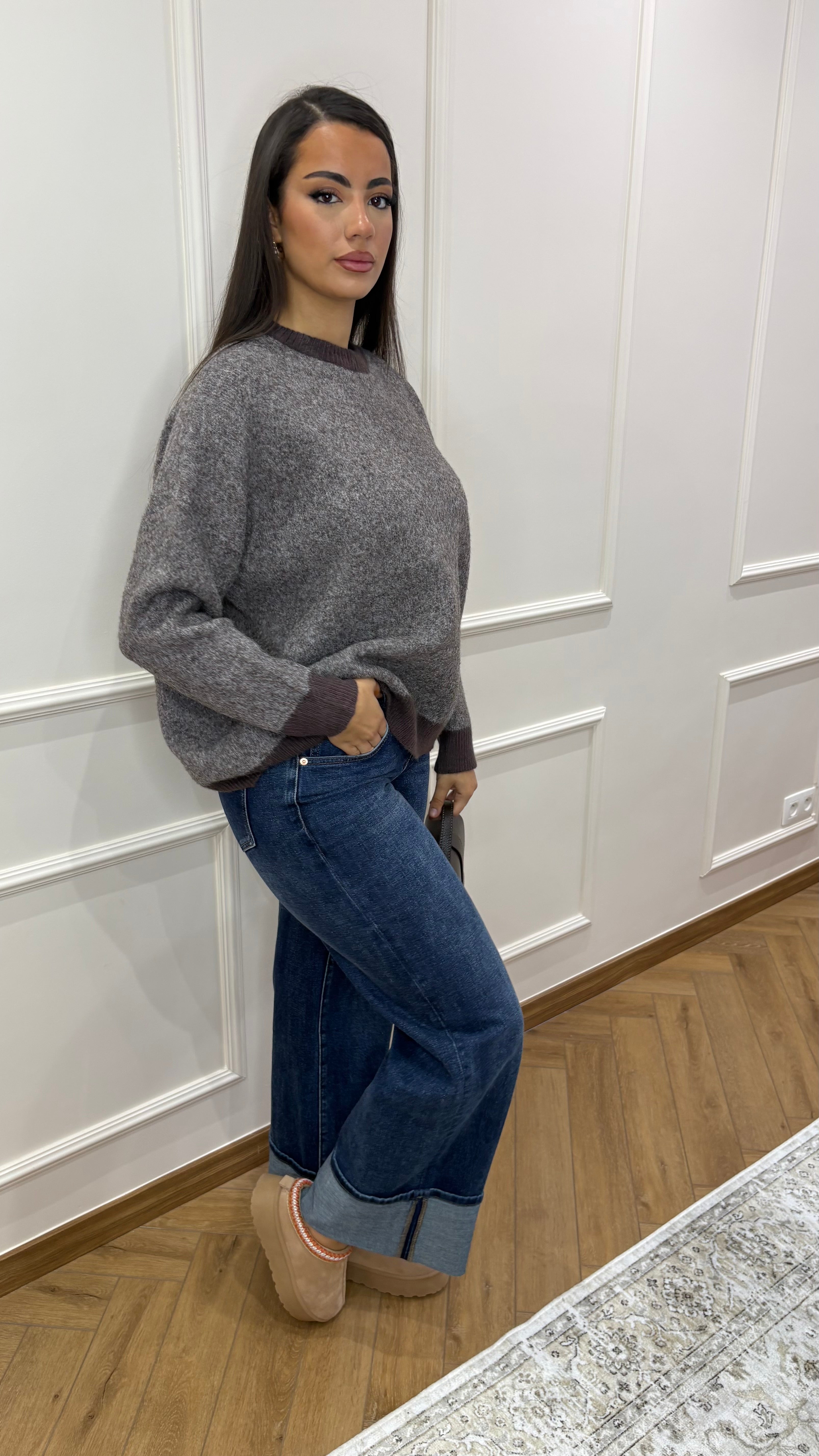 Pull col rond chocolat