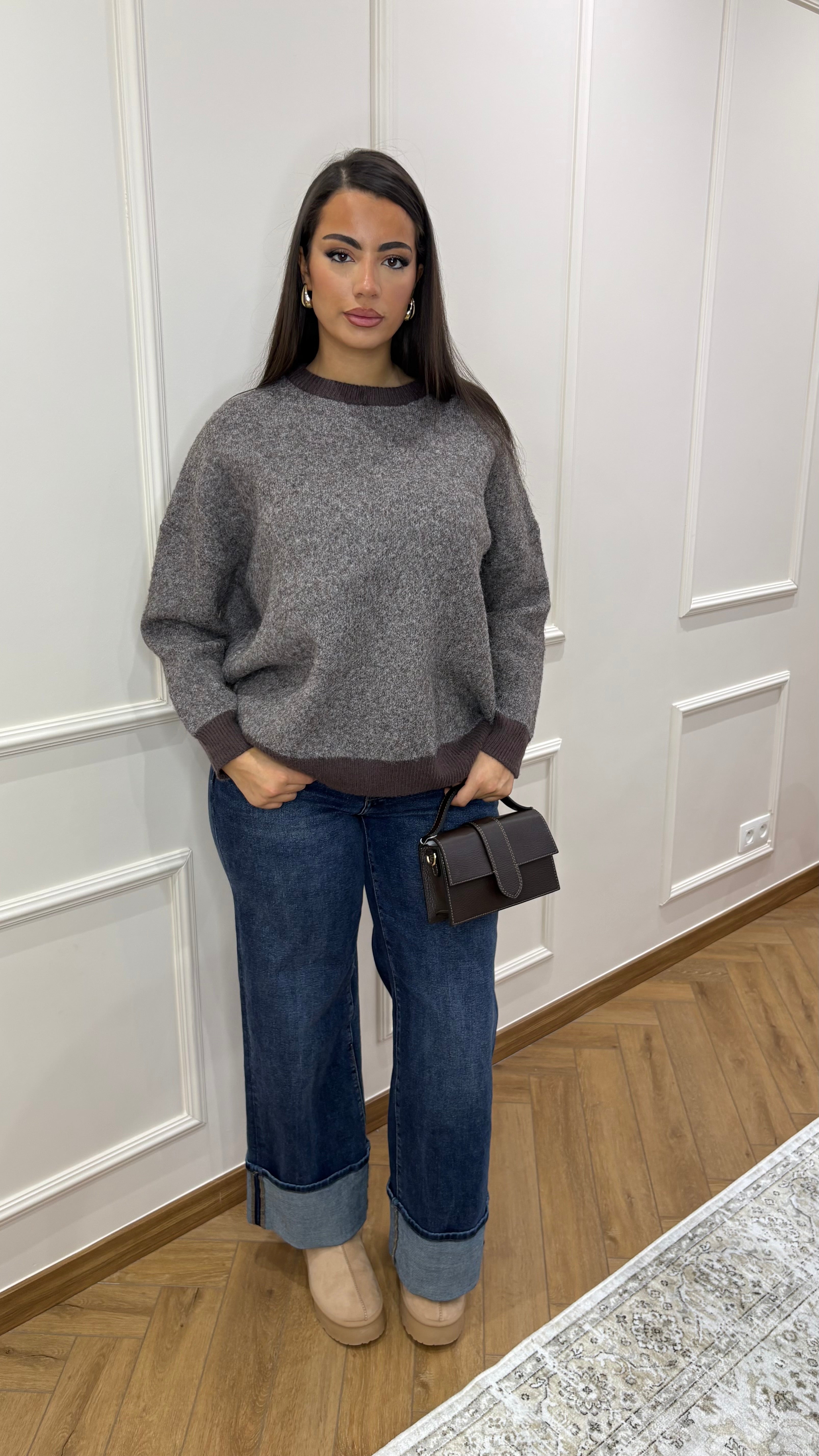 Pull col rond chocolat