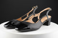 Escarpin slingback noir finition vernie