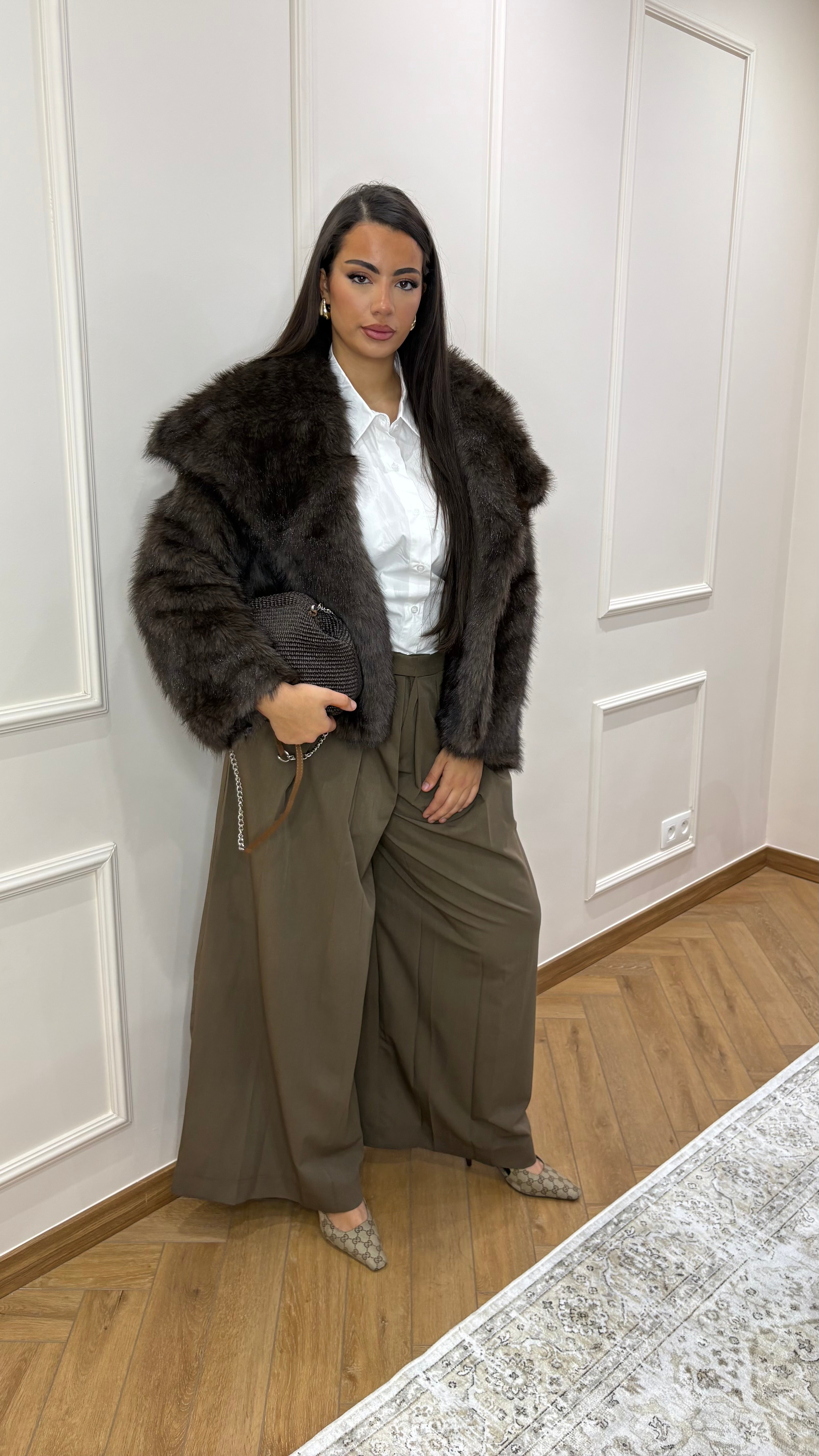 Veste chocolat en fausse fourrure