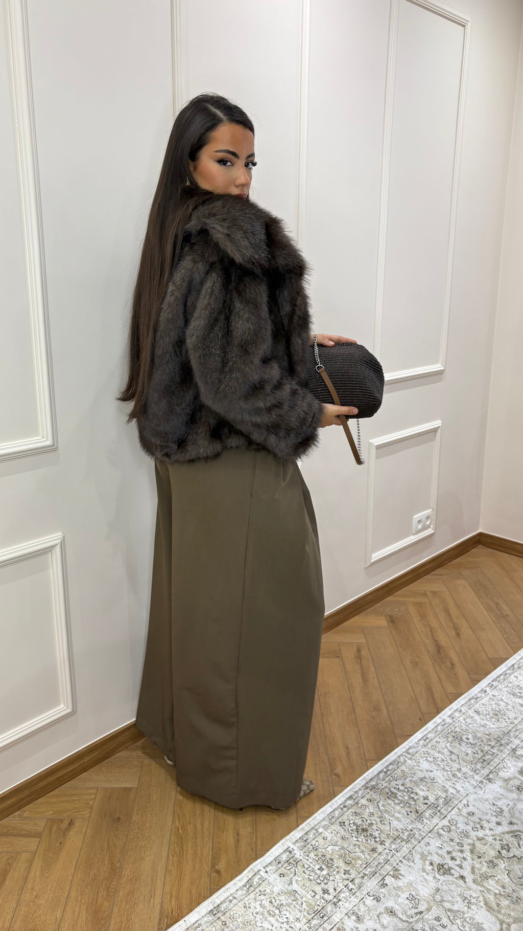 Veste chocolat en fausse fourrure