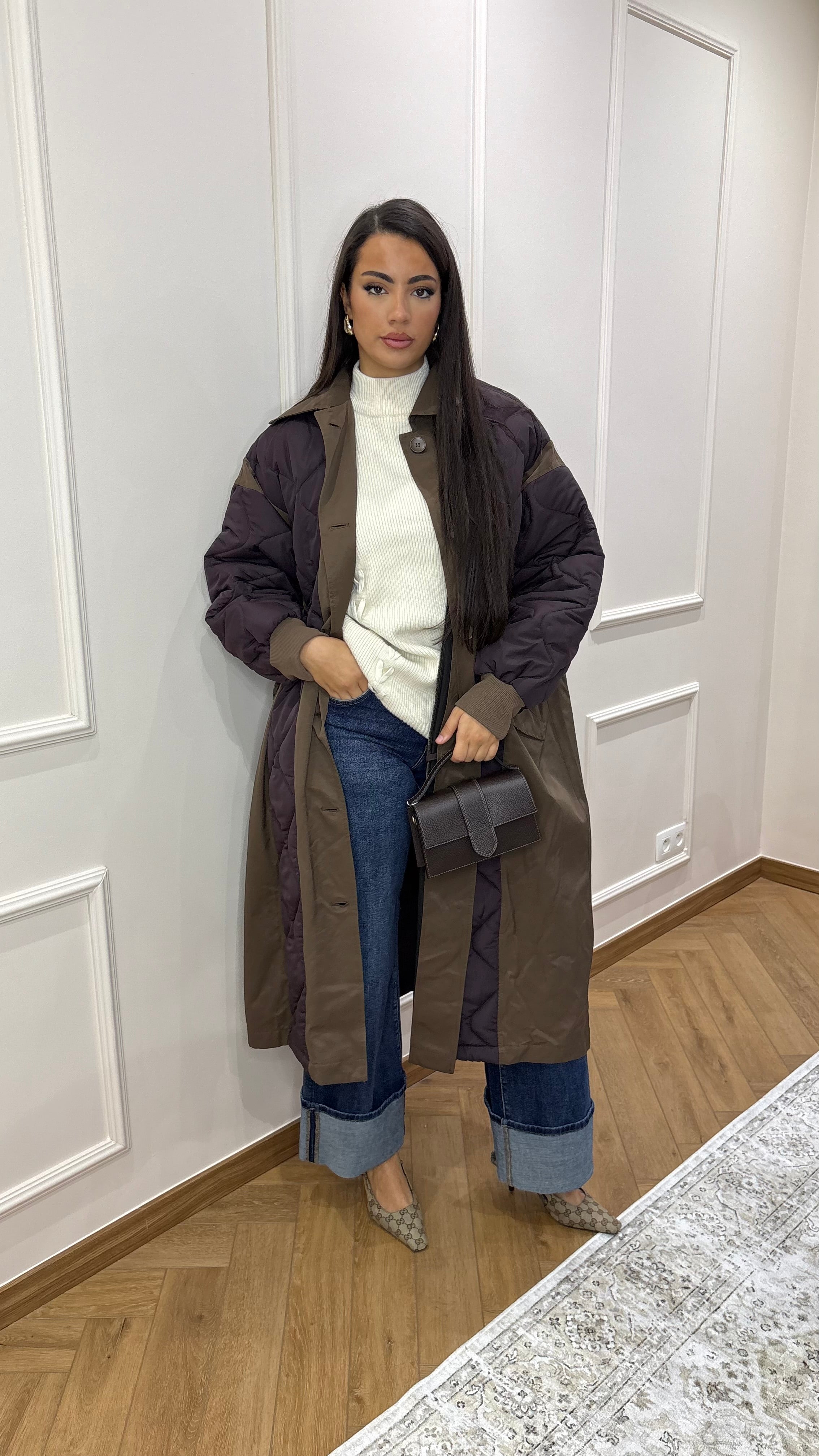 Veste longue bi-matière