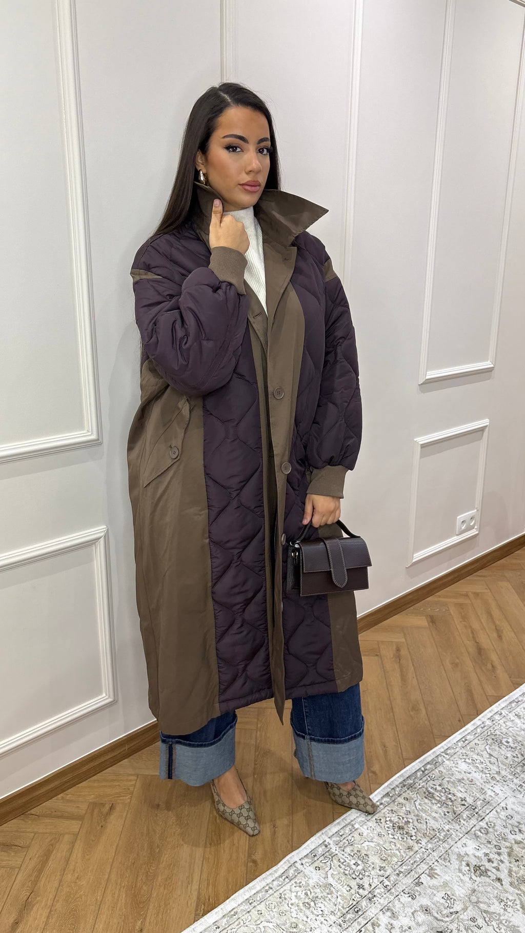 Veste longue bi-matière