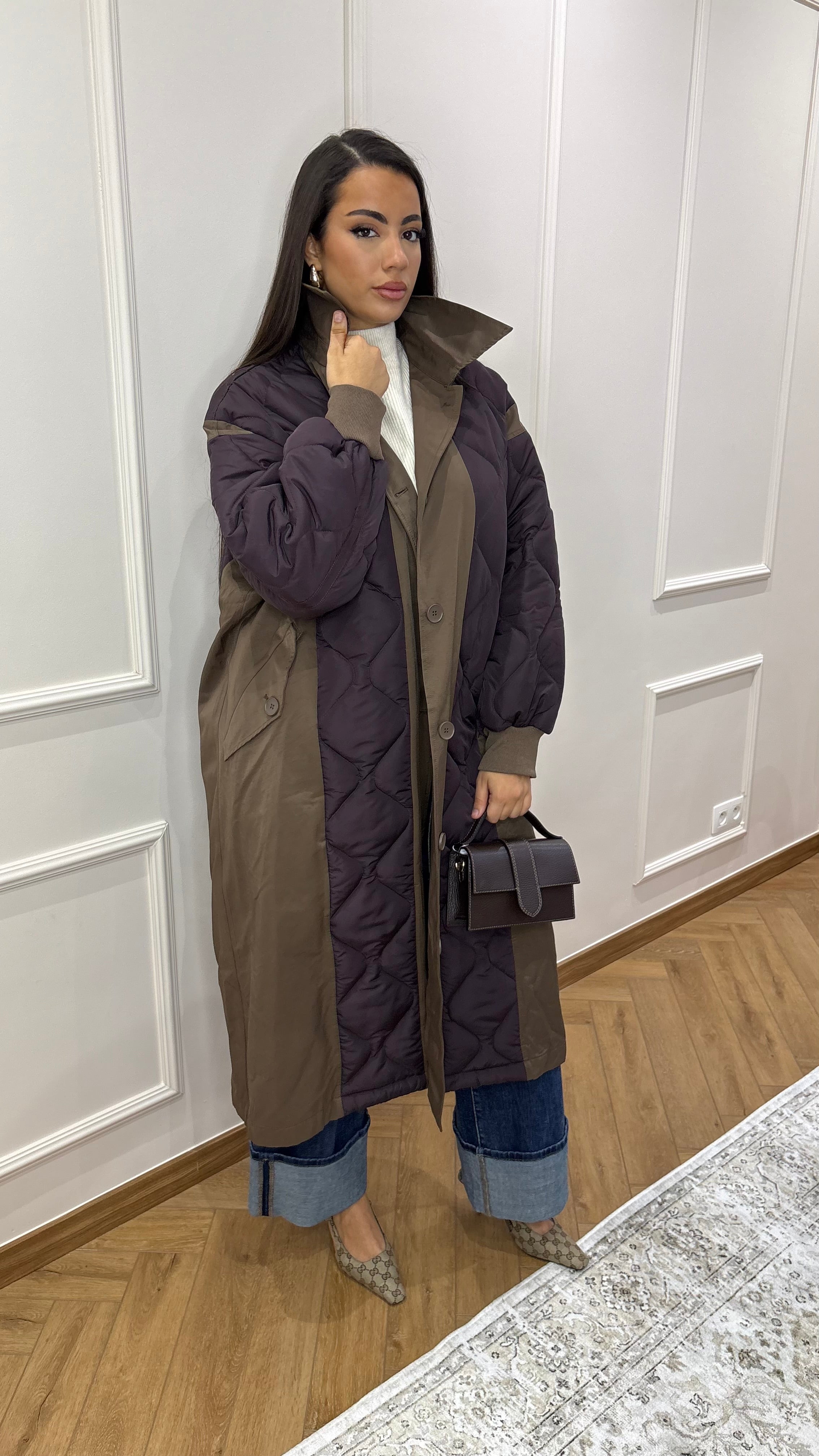 Veste longue bi-matière