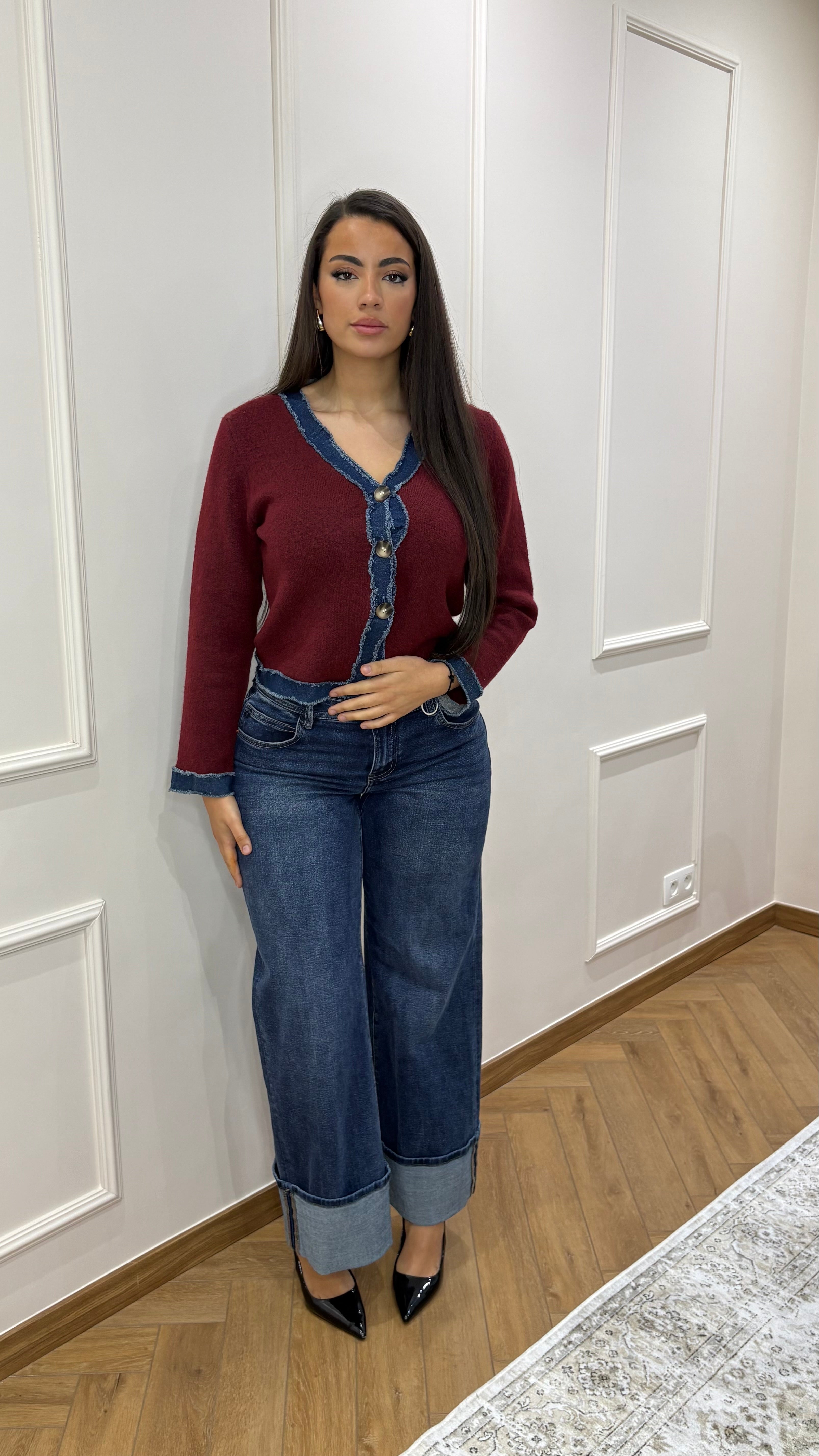 Pull Bi-matière effet jeans